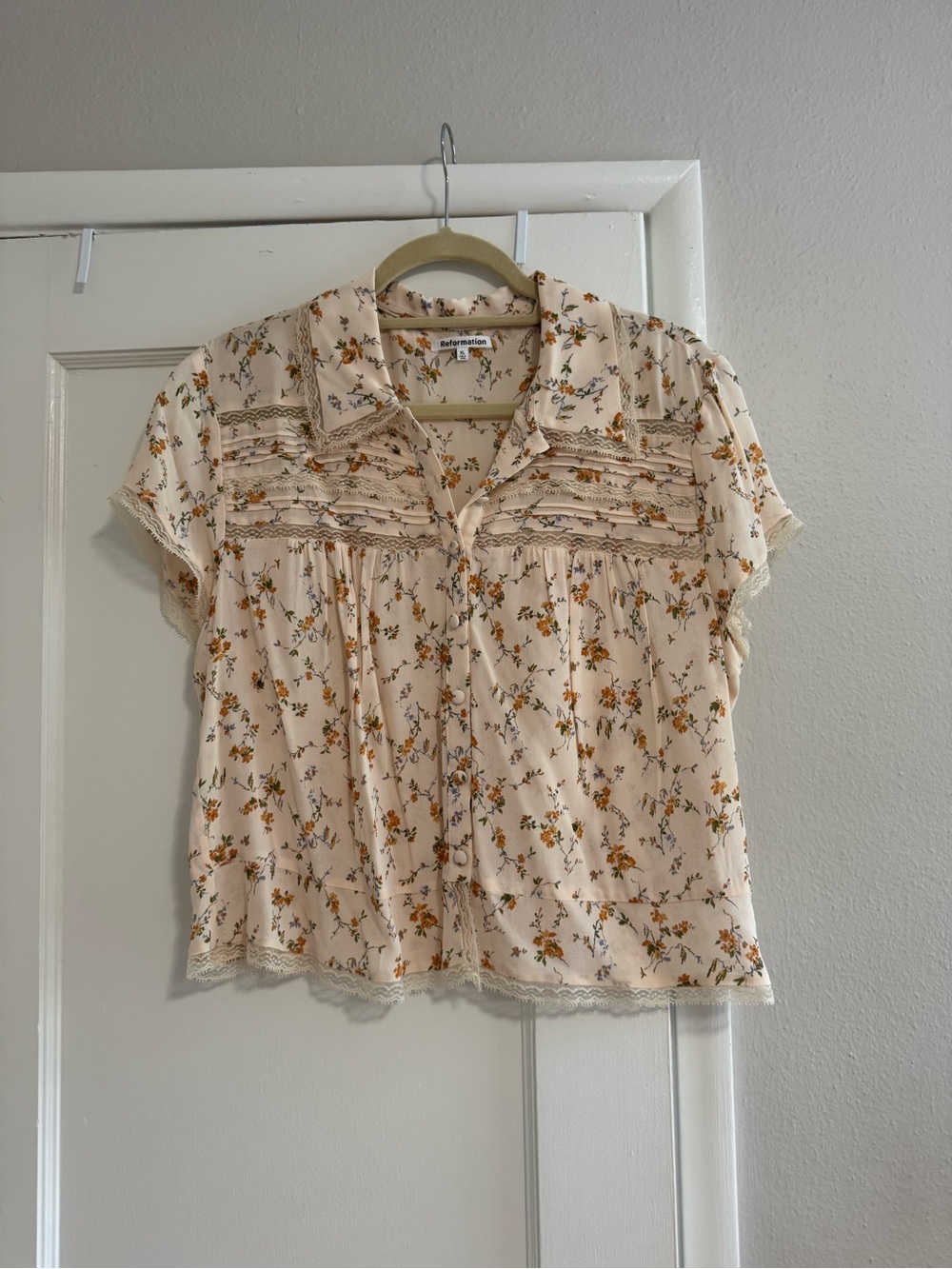 Reformation Floral Silky Lace Blouse